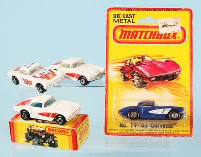 Lot 225 - Matchbox Superfast 4 x 71d 1962 Corvette VARIATIONS INCLUDING MALTESE CROSS WHEELS & BLUE INTERIOR
