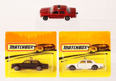 Lot 268 - Matchbox Superfast 3 x 56c Mercedes 450 SEL Police Car MADE IN BULGARIA ISSUES