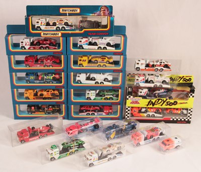 Lot 62 - Matchbox Convoy - Group of Boxed & Unboxed Race Car Transporters & Cars.