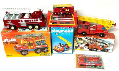 Lot 170 - Tinplate & Plastic Group of 7 Boxed / Unboxed Fire Engines.