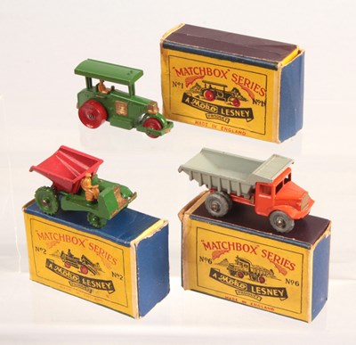 Lot 2 - Matchbox Regular Wheels Group of 3 x Construction Vehicles in Type A Moko Script Boxes