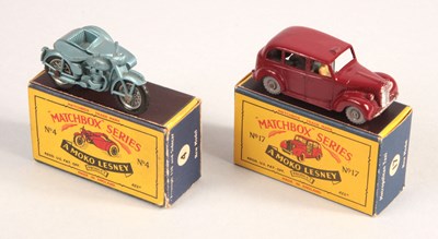 Lot 16 - Matchbox Regular Wheels 4c Triumph T110 Motorcycle & Sidecar + 17c Austin Metropolitan Taxi