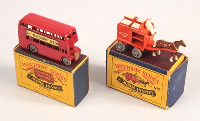 Lot 18 - Matchbox Regular Wheels 5a London Bus + 7a Horse Drawn Milk Float both in Type A Moko Script Boxes