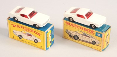 Lot 36 - Matchbox Regular Wheels 2 x 8e Ford Mustang INCLUDING RARE TRANSITIONAL TYPE F5 BOX
