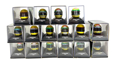 Lot 325 - Minichamps Die-cast Ayrton Senna Helmet Collection models x 19 MIB