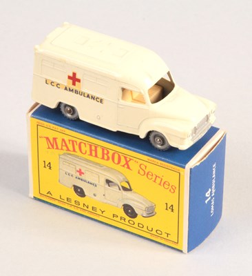 Lot 62 - Matchbox Regular Wheels 14c Bedford Lomas Ambulance OFF WHITE WITH DECAL GUIDE LINES CAST TO ROOF