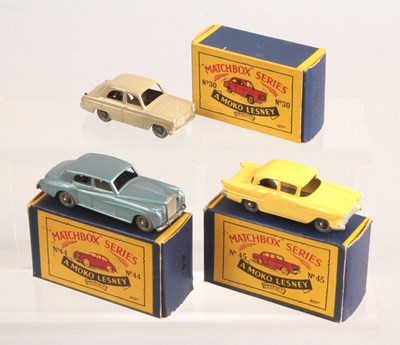 Lot 124 - Matchbox Regular Wheels Group of 3 x 1950's Issue British Cars With Metal Wheels