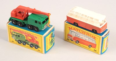 Lot 129 - Matchbox Regular Wheels 30c Faun Mobile Crane Truck + 68b Mercedes Coach