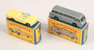 Lot 170 - Matchbox Regular Wheels 39b Pontiac Convertible + 40b Leyland Royal Tiger Coach in Type E3 Boxes