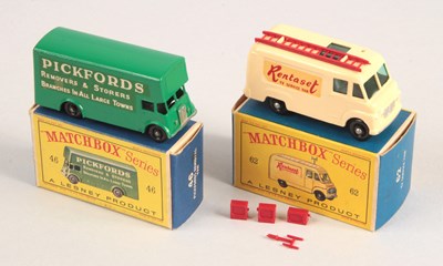 Lot 201 - Matchbox Regular Wheels 46b Guy Pickfords Removal Van + 62b Commer TV Service Van "Rentaset"