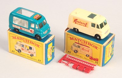 Lot 209 - Matchbox Regular Wheels 47b Commer Ice Cream Van + 62b Commer TV Service Van "Rentaset"
