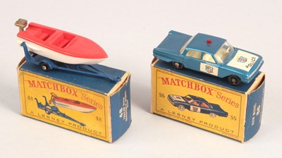 Lot 241 - Matchbox Regular Wheels 55b Ford Fairlane Police Car + 48b Sports Boat & Trailer