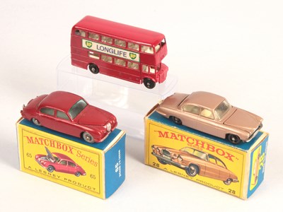 Lot 322 - Matchbox Regular Wheels Pair of Jaguar Cars & London Routemaster Bus