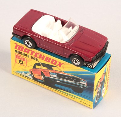 Lot 370 - Matchbox Superfast 6c Mercedes 350SL Convertible Maroon Body + RARE GLOSS BLACK BASE