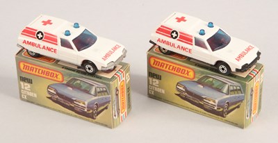 Lot 385 - Matchbox Superfast 2 x 12d Citroen CX Estate Ambulance SILVER & GLOSS BLACK BASES