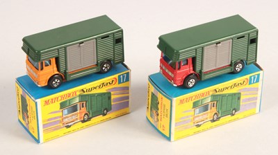 Lot 393 - Matchbox Superfast 2 x 17a AEC Horsebox INCLUDING TRANSITIONAL ISSUE RED CAB & CHASSIS