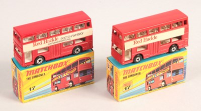Lot 394 - Matchbox Superfast 2 x 17b Daimler Fleetline Londoner Bus "Red Hackle" Promotional Issue