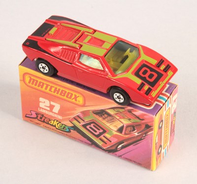 Lot 417 - Matchbox Superfast 27b Lamborghini Countach RARE DARK RED BODY + DARK YELLOW INTERIOR + CHARCOAL BASE