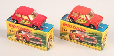 Lot 421 - Matchbox Superfast 29b Racing Mini BURNT ORANGE & RED BODY VARIATIONS