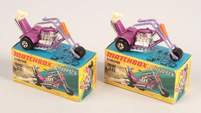 Lot 439 - Matchbox Superfast 2 x 38b Stingeroo Chopper Motorcycle DARK & LIGHT LILAC HANDLEBAR VARIATIONS