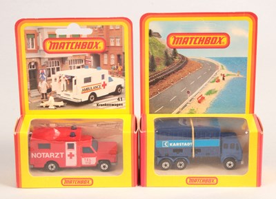 Lot 442 - Matchbox Superfast 2 x German Export Issues 41c Ambulance + 42c Mercedes Container Truck