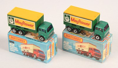 Lot 447 - Matchbox Superfast 2 x 42c Mercedes Container Truck "Mayflower"