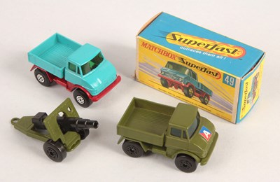 Lot 460 - Matchbox Superfast 2 x 49a Mercedes Unimog & 32c Field Gun