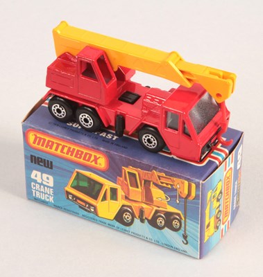 Lot 462 - Matchbox Superfast 49c Crane Truck - RARE BRIGHT RED BODY + CLEAR WINDOWS