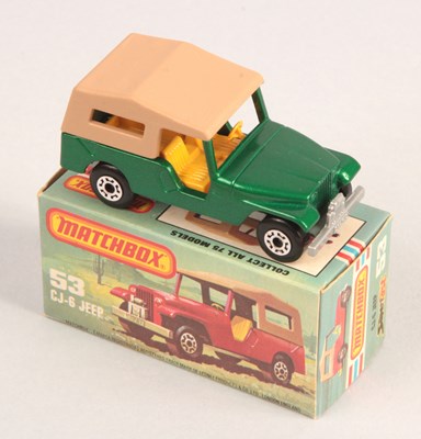 Lot 471 - Matchbox Superfast 53c Jeep CJ-6 METALLIC EMERALD GREEN BODY WITH RARE SILVER PAINTED BASE