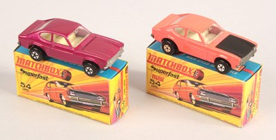 Lot 474 - Matchbox Superfast 2 x 54b Ford Capri MODEL & BOX VARIATIONS