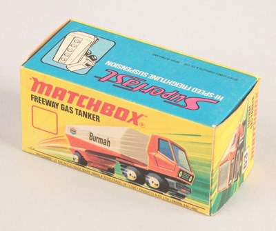Lot 486 - Matchbox Superfast 63b Freeway Gas Tanker Empty Type I Box WITH FACTORY PRINTING ERROR