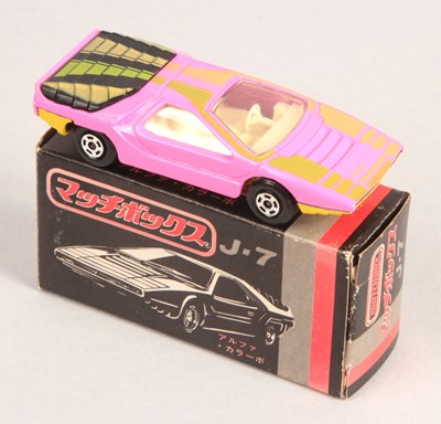 Lot 508 - Matchbox Superfast 75b Alfa Carabo Streakers Issue WITH RARE PINK BODY IN JAPAN SERIES J-7 BOX