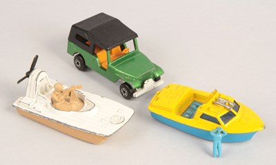 Lot 602 - Matchbox Superfast 52b Police Launch + 53c Jeep + 30c Swamp Rat FACTORY PRE-PRODUCTION COLOUR TRIALS